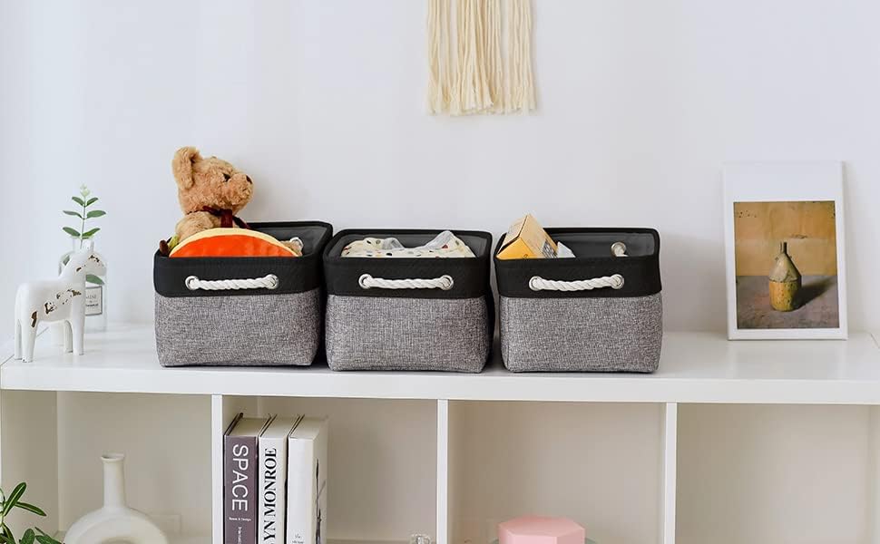 TheWarmHome Storage Basket for Organizing - 1 Pack 14x10x6.7 inch Collapsible Storage Bins for Shelves, Dog Toy Bin for Closet Organizer laundry Gift Cloth Nursery (Grey & Black)