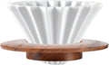 Ceramic Coffee Dripper Pour Over Coffee Maker with Wood Stand Elegant Flower Shape V60 Filter (white)
