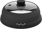 Microwave Splatter Cover Glass Cover Guard Lid with Collapsible Silicone for Food Pot Plate Cover 9.8 inch Black