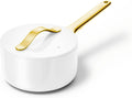 Caraway Nonstick Ceramic Sauce Pan with Lid (1.75 qt) - Non Toxic, PTFE & PFOA Free - Oven Safe & Compatible with All Stovetops (Gas, Electric & Induction) - White