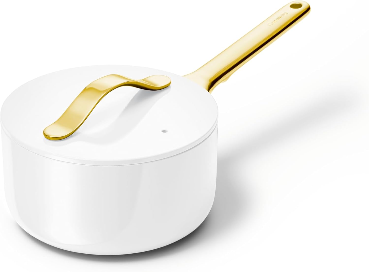 Caraway Nonstick Ceramic Sauce Pan with Lid (1.75 qt) - Non Toxic, PTFE & PFOA Free - Oven Safe & Compatible with All Stovetops (Gas, Electric & Induction) - White
