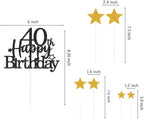 Glittery 40th Happy Birthday Cake Topper with Star,Personalised 40 Birthday Cake Toppers Party Decorations Party Supplies for Men Women Black Gold
