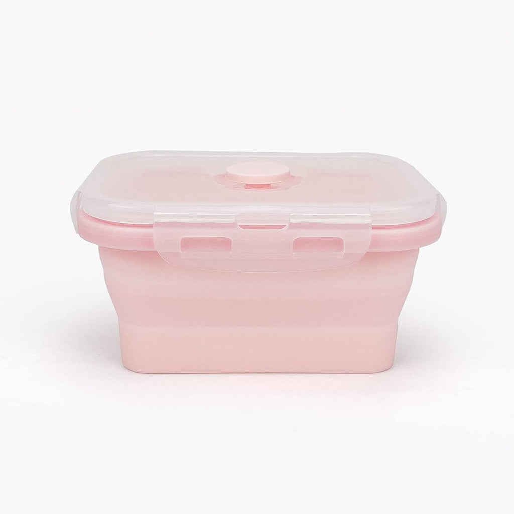 CCyanzi 3piece Collapsible Food Storage Containers with Lids, Silicone Lunch Container, Microwave & Freezer Safe, Space Saving for Kitchen Cabinet and Camping Backpack,(pink)