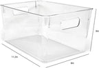 Isaac Jacobs 3-Pack Large Clear Storage Bins with Handles, Plastic Organizer for Home, Room, Office, Fridge, Kitchen/Pantry Non-Slip Container Set, Food Safe, BPA Free (3-Pack, Large)