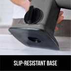 GORILLA GRIP BPA-Free Rotary Cheese Grater Hand Crank, Easy to Set Up, Strong Suction Base for Kitchen Countertop, Shred Potato, Vegetable, Nuts in Seconds, Round Mandoline Slicer, 3 Blades, Gray