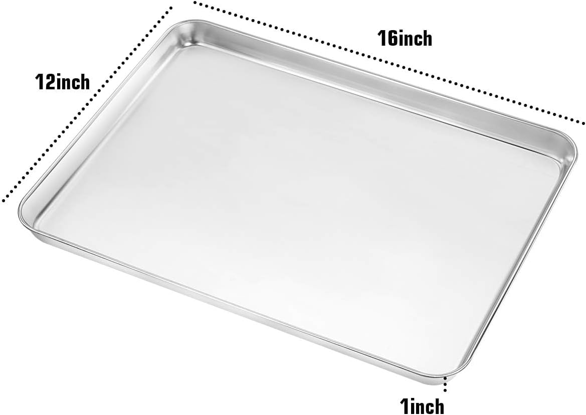 Baking Sheet with Rack Set, Yododo Set of 4 (2 Sheets + 2 Racks), Stainless Steel Cookie Sheet Baking Pan Tray with Cooling Rack, Non Toxic & Heavy Duty & Easy Clean - Size of 16 inch