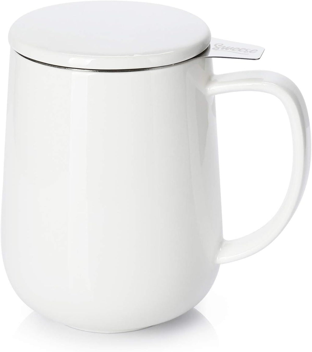 Sweese 20 OZ Porcelain Tea Mug with Infuser and Lid, Loose Leaf Tea Cup, Gifts for Tea Lover - White
