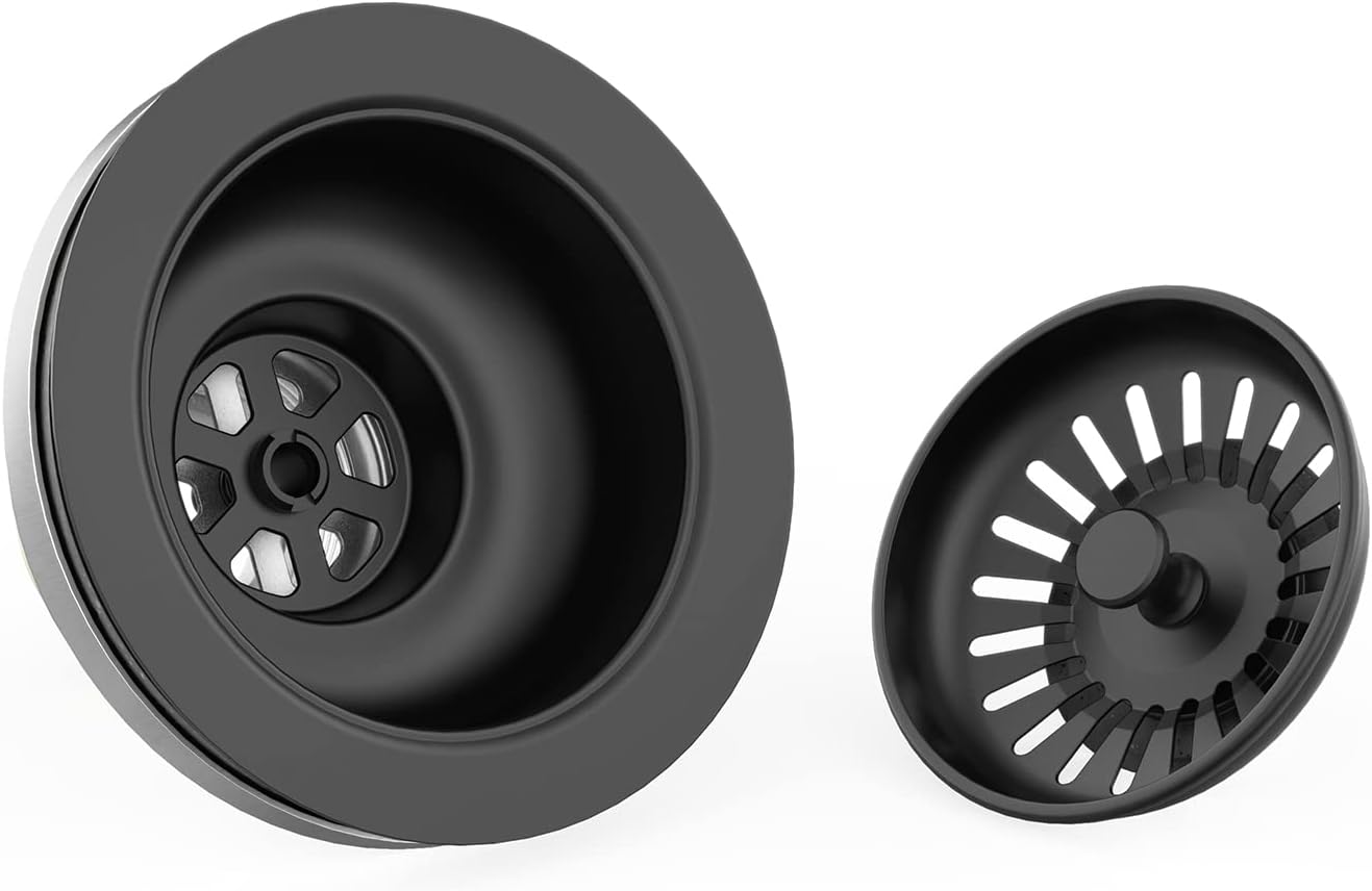 KONE Sink Drain Assembly, Kitchen Sink Drain Strainer Kit with Removable Strainer Basket Stopper, Universal fit USA Home/Commercial 3-1/2 Inch Standard Sink Drain Hole (Matte Black)
