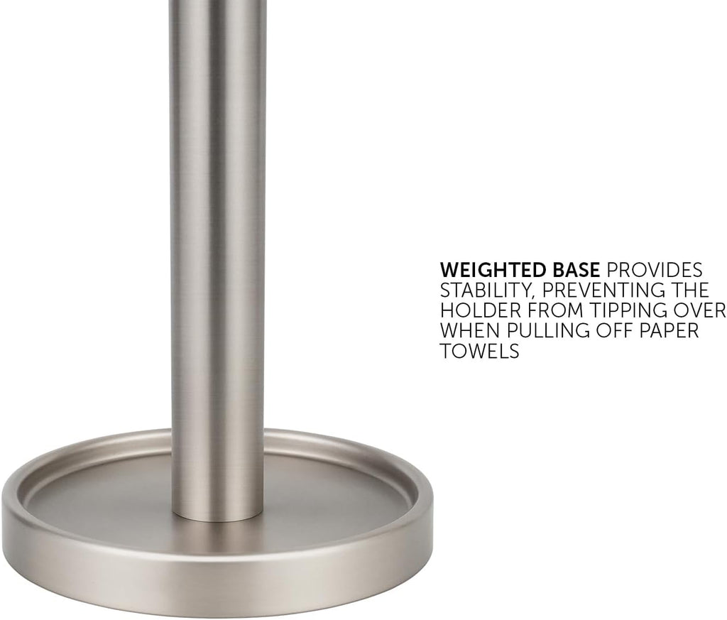 Ivilon Paper Towel Roll Stand - Steady and Easy Tear - Fits All Paper Towel Rolls - Brushed Nickel