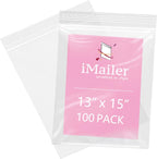 iMailer - 100 Pcs- 13" x 15" Zip Bags- 2 Gallon Zip Bags- Clear Resealable Zip Poly Bag 2 Mil for Clothing, T-Shirts, Pants, Storage