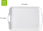 Blue Boat 16.5" x 11.5" Serving Trays Set of 2 White, Dinner Tray, Light Weight Easy to Clean Sturdy Stackable Melamine Serving Tray with Handle, Fruit, Snacks, and Desserts Trays