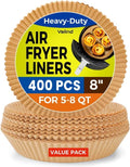 400Pcs Air Fryer Paper Liners Disposable, 8 Inch Max Xl Large Cooker Air Fryer Disposable Paper Liners, Oil Proof Parchment Sheets Round Basket Bowl Liner for Baking Cooking Food