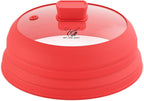 Microwave Splatter Cover Glass Splatter Guard Lid with Collapsible Silicone for Food Pot Plate Cover 10.8 inch Red