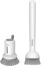 Dish Brush Set with Soap Dispensing Palm Brush Dish Scrub Brush with Soap Dispenser Palm Dish Brush Kitchen Cleaning Brush with Ergonomic Long Handle for Cleaning Sink, Pot, Pan, Stove, White