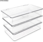 Isaac Jacobs Small Stackable Organizer Bin (10.75” x 6.5” x 2.4”) w Hinged Lid Clear Storage Box Home Office School Fridge Bathroom Kitchen Pantry Container BPAFree Food Safe (Small Clear)