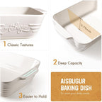 Casserole Dishes for Oven,9x13 Ceramic Baking Dish,4.2 Quarts Large Lasagna Pan with Handles Deep and Large Capacity,Durable Bakeware for Lasagna, Home Decor, Wedding Gift, White