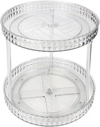 2 Tier Clear Lazy Susan Organizer for Fridge and Cabinet, 360° Rotating Makeup Organizer, Cosmetic Display Cases, Under Sink Turntable Organizer for Kitchen Bathroom Dorm
