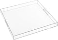22×22 Inches Oversize Extra Large Sturdy Clear Acrylic Serving Tray King Size Decorative Big Ottoman Trays with Cut Out Handles Water Proof Bed Tray Coffee Counter Top Organizer