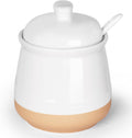 LEETOYI Sugar Bowl with Lid and Spoon, 12 oz Ceramic Sugar jar, Sugar Container for Coffee Bar, Sugar Dispenser Bowl, Microwave & Dishwasher Safe, White