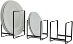 Juvale 3-Piece Kitchen Cabinet Organizer Shelf - Black Iron, 2 Sizes for 8" & 10" Plates - Cutting Board Organizer, Pot Lid & Paper Plate Holder
