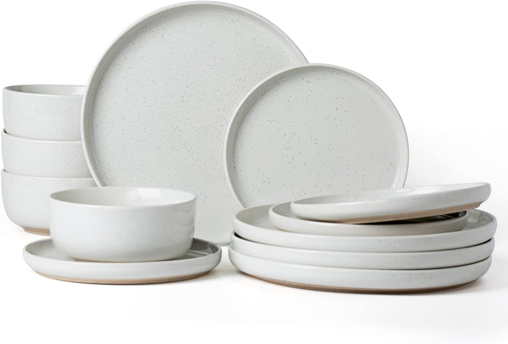 Famiware Milkyway Plates and Bowls Set, 12 Pieces Dinnerware Sets, Dishes Set for 4, White