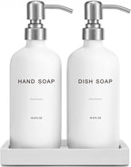 White Soap Dispenser for Kitchen Sink, Dish and Hand Soap Dispenser with Silver Stainless Steel Pump, Perfect for Kitchen Decor and Accessories. (Silver & White)