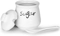 HAOTOP 12oz Sugar Bowl with Lid and Spoon,Ceramic Sugar Jar Sugar Dispenser Sugar Container Coffee Bar Accessories, Kitchen Countertop Canisters, White
