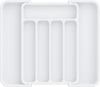 Aujen Silverware Organizer - Expandable Kitchen Drawer Organizer, Adjustable Utensil Organizer, Cutlery Tray for Forks, Knives, Multipurpose Kitchen Organizers and Storage Solution, White, Medium