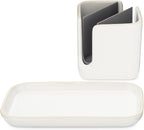 Full Circle Stash, Ceramic Kitchen Sink Caddy, Stylish Modular Sponge Holder & Dish Brush Organizer, White/Gray, 11"