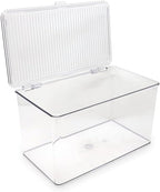 Isaac Jacobs Large Stackable Organizer Bin (10.75” x 6.5” x 6.1”) w Hinged Lid Clear Storage Box Home Office School Fridge Bathroom Kitchen Pantry Container BPAFree Food Safe (Large Clear)