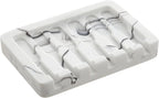 2PCS Self Draining Soap Dish - Marble Look Soap Holder Tray Savers Box Container Sponge Holder for Bathroom Shower Kitchen, White