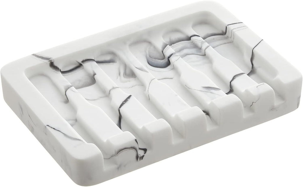 Self Draining Soap Dish - Marble Look Soap Holder Tray Savers Box Container Sponge Holder for Bathroom Shower Kitchen, White