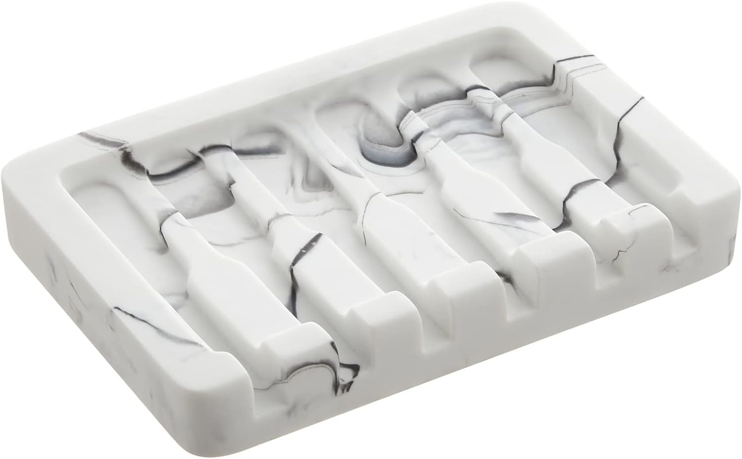 Self Draining Soap Dish - Marble Look Soap Holder Tray Savers Box Container Sponge Holder for Bathroom Shower Kitchen, White