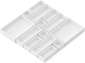 SpaceAid 14-Piece Bamboo Drawer Organizer Storage Boxes Set, Wood Tray Junk Drawer Organizers Multi-Use Divider Bins for Kitchen, Bathroom, Office Desk and Makeup Organization (14 Pack, White)
