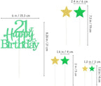 Glittery 21st Happy Birthday Cake Topper with Star,Personalised 21 Birthday Cake Toppers Party Decorations Party Supplies for Boys Girls Green Gold