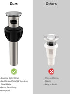 Hibbent 2 Pack Metal Bathroom Sink Drain with Overflow, Pop Up Detachable Stopper, Stainless Steel Vessel Lavatory Vanity Sink Strainer, Anti-Clogging Design, Chrome