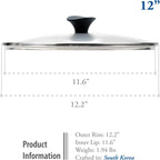 TECHEF 12 Inch Tempered Glass Lid – Lid for 12” Pans and Skillets – Steam Vent, Oven & Dishwasher Safe – Tempered Glass – Made in Korea