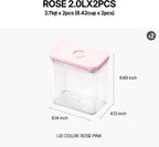 Premium Airtight Food Storage Containers ROSE 2.0L(2.11qt) 2P/SET, Patented Double Silicone Lining, 100% Leak Proof, BPA-FREE