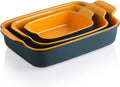 Sweejar Baking Pans Set, Ceramic 9x13 Baking Dish with Handle, Rectangular Casserole Dishes for Oven, Bakeware Sets of 3, Durable Lasagna Pan Deep for Kitchen, Banquet, Wedding Gift(Blue & Yellow)