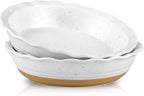 HVH 10 inch Pie Pan for Baking, Ceramic Pie Dish, Deep Dish Pie Plate for Dessert Kitchen, Deep Dish Pie Pan with Fluted Edge, Set of 2, Farmhouse Style (White)