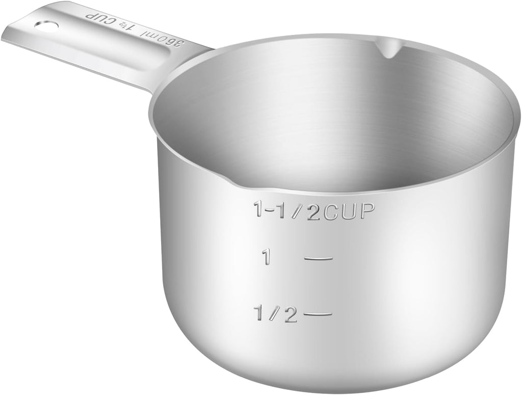 1PCS 1-1/2Cup (360ml, 12oz) Single Measuring Cup, Stainless Steel Measure Scoop, Metric and US Measurement, Dishwasher Safe