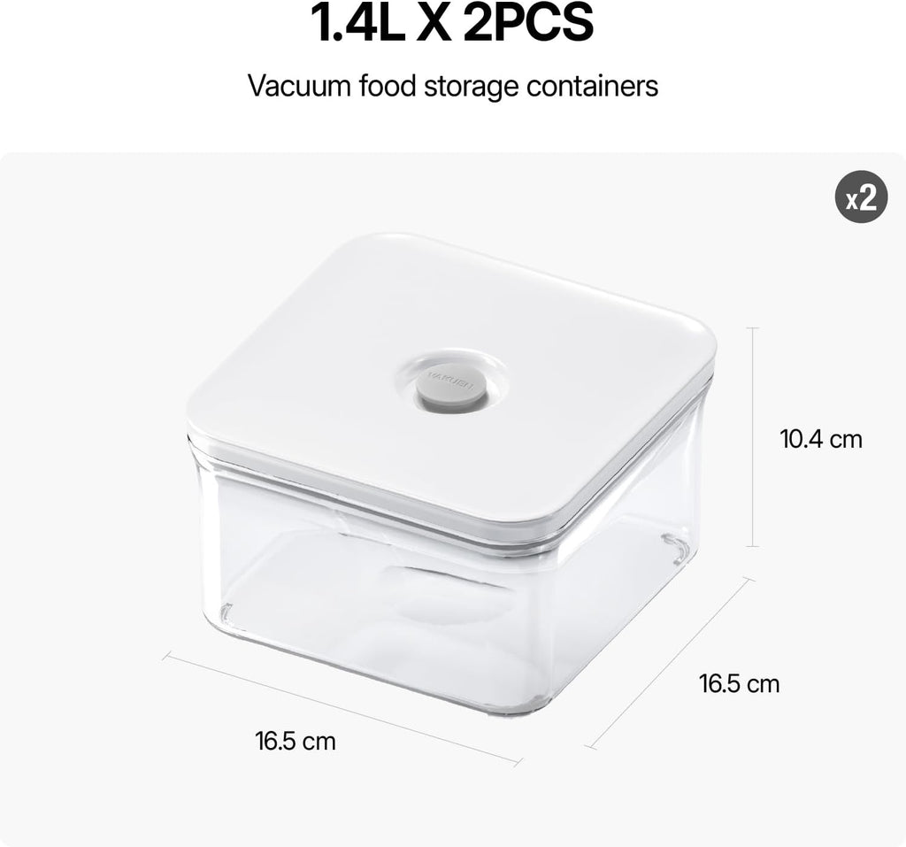 Premium Airtight Food Storage Containers, Square 2PC/Set(1.48qt/1.4Lx2pcs), Smart One-Click Seal Lid, No Hinges, 100% Leak Proof, BPA-FREE, Dishwasher, Freezer & Microwave Safe