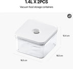 Premium Airtight Food Storage Containers, Square 2PC/Set(1.48qt/1.4Lx2pcs), Smart One-Click Seal Lid, No Hinges, 100% Leak Proof, BPA-FREE, Dishwasher, Freezer & Microwave Safe