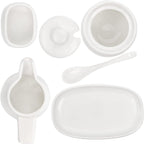 ZENFUN Set of 4 Porcelain Creamer and Sugar Set with Saucer, Sugar Bowl with Lid and Spoon, Cream Pitcher, Sweetener Holder, Coffee Serving Set for Kitchen Home Cafe Party, Restaurant, White