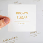Talented Kitchen Labels for Storage Bins & Food Containers - 2.5 x 2.5-Inch Matte White Vinyl Squares - Metallic Gold Text Peel & Stick - Water-Resistant for Jars & Pantry Organization