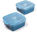 Souper Cubes Stoneware - 5" x 5" Baking Dishes for Oven with Silicone Covers, Premium Mini Ceramic Baking Dishes, Perfect for Reheating Individual Portions in Oven or Microwave, Set of 2 - Blueberry