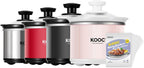 KOOC Small Slow Cooker, 0.65 Quart, Free Liners Included, Upgraded Ceramic Pot, Nutrient Loss Reduction, Sauces, Stews & Dips, Stainless Steel, Pink, Round