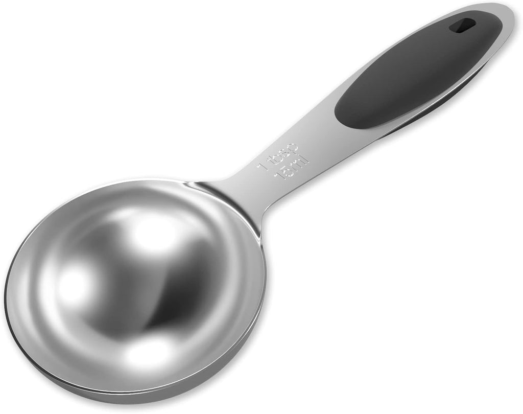 1PCS 1 Tbsp(3tsp, 1/2oz, 15ml) Single Measuring Spoon with Black Silicone Grip, Stainless Steel Individual Measure Scoop Only