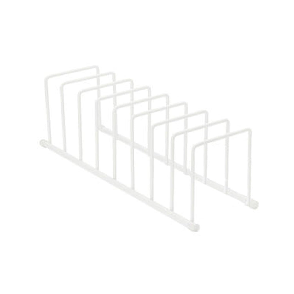 Spectrum Euro Cutting Board Holder Stand for Countertop or Inside Kitchen Cabinet Organization Matte White, 8 Slot Cutting Board Drying Rack or Cabinet Plate Bakeware Storage Organizer