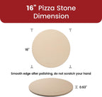 K ROCKSHEAT Pizza Stone Round 16 Inch for Grill and Oven, Large Cordierite Baking Stone for Bread, Safe Circular Cooking Stone for Grill 16", Easy to Clean